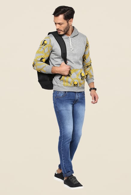 Yepme Wayne Light Grey & Yellow Printed Hoodie Yepme Wayne Light Grey & Yellow Printed Hoodie