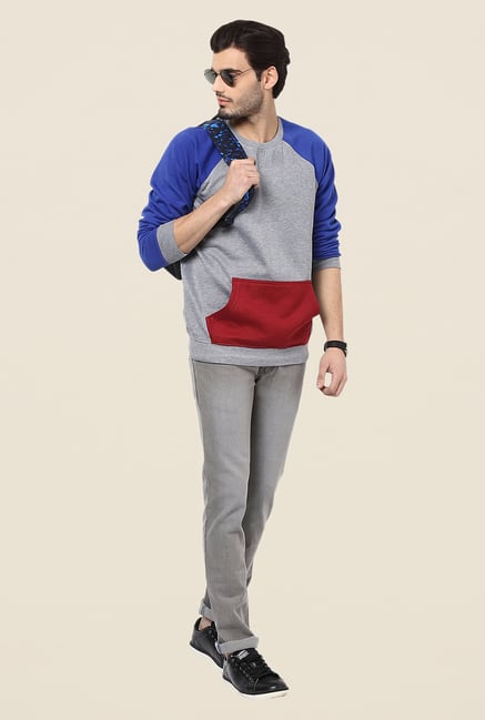 Yepme Marcell Grey & Blue Solid Sweatshirt Yepme Marcell Grey & Blue Solid Sweatshirt