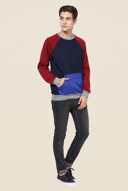 Yepme Marcell Blue & Red Solid Sweatshirt Yepme Marcell Blue & Red Solid Sweatshirt