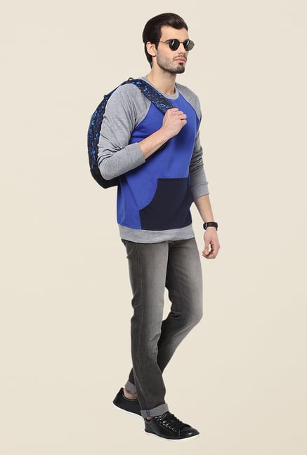 Yepme Marcell Blue & Grey Solid Sweatshirt Yepme Marcell Blue & Grey Solid Sweatshirt