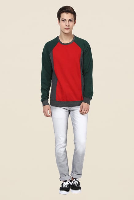 Yepme Henrik Red & Green Solid Sweatshirt Yepme Henrik Red & Green Solid Sweatshirt