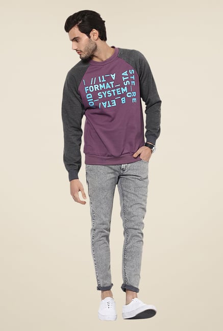 Yepme Steve Purple & Grey Printed Sweatshirt Yepme Steve Purple & Grey Printed Sweatshirt