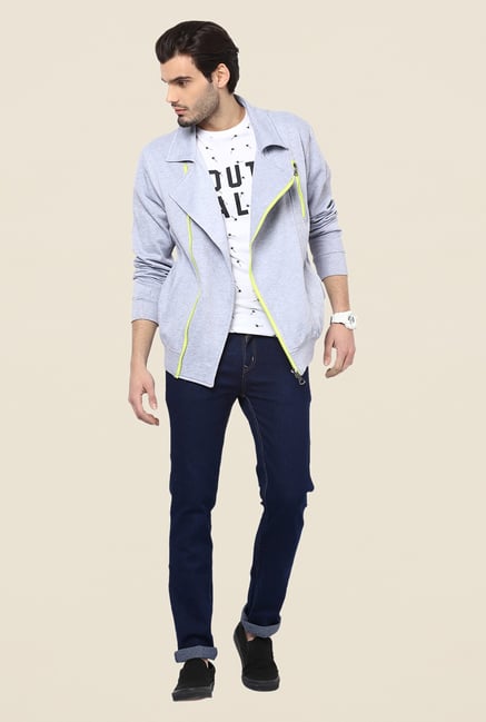 Yepme Nick Light Grey Biker Sweatshirt Yepme Nick Light Grey Biker Sweatshirt