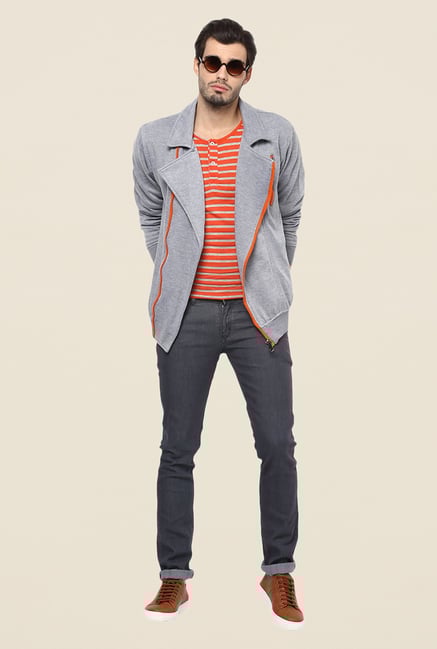Yepme Nick Grey Biker Sweatshirt Yepme Nick Grey Biker Sweatshirt