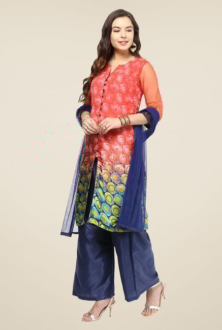 Yepme Flavia Red & Blue Salwar Suit Set Yepme Flavia Red & Blue Salwar Suit Set