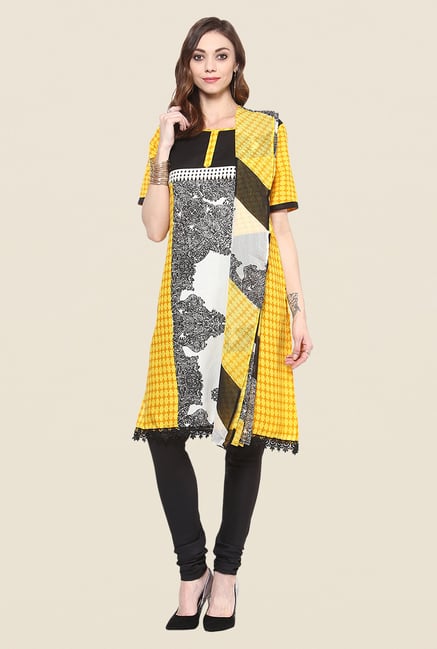 Yepme Lois Yellow & Black Salwar Kameez Set Yepme Lois Yellow & Black Salwar Kameez Set