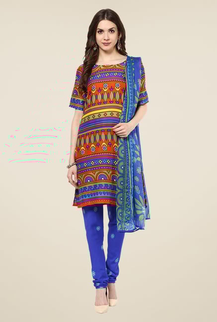 Yepme Priska Blue & Orange Salwar Suit Set Yepme Priska Blue & Orange Salwar Suit Set