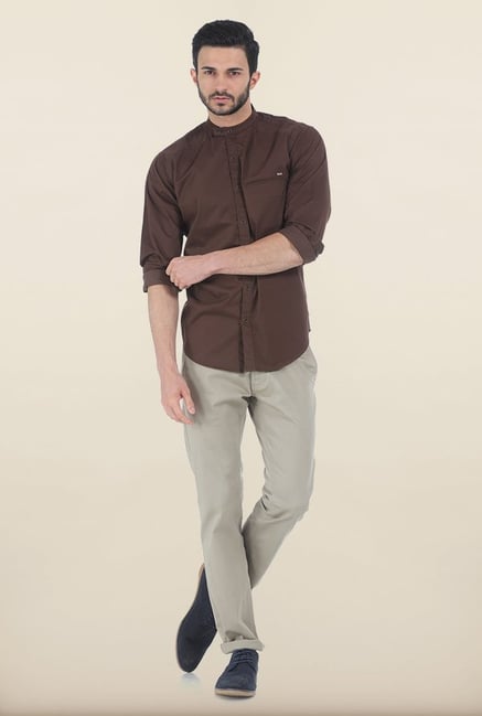 Basics Chestnut Brown Fine Twill Slim Fit Shirt Basics Chestnut Brown Fine Twill Slim Fit Shirt