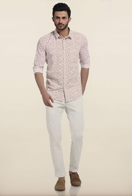 Basics Purple Fish Print Slim Fit Shirt Basics Purple Fish Print Slim Fit Shirt