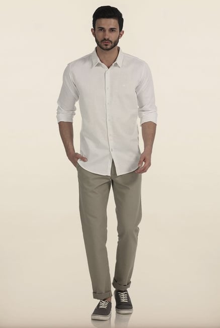Basics Snow White Herringbone Twill Slim Fit Shirt Basics Snow White Herringbone Twill Slim Fit Shirt