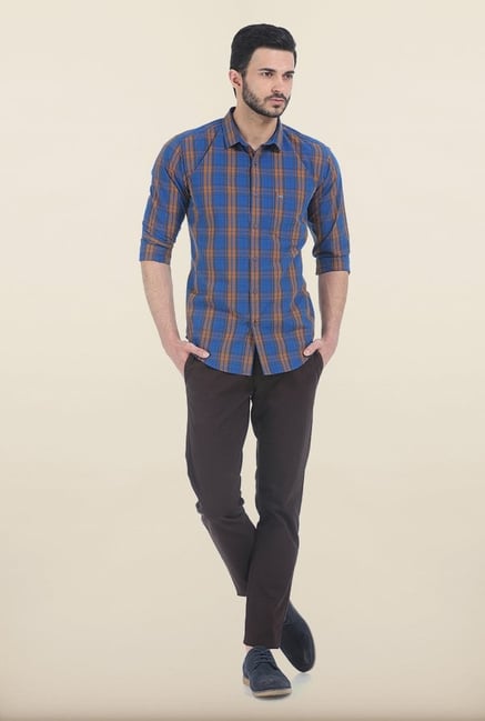 Basics Slim Fit Inca Gold Madras Checks Shirt Basics Slim Fit Inca Gold Madras Checks Shirt