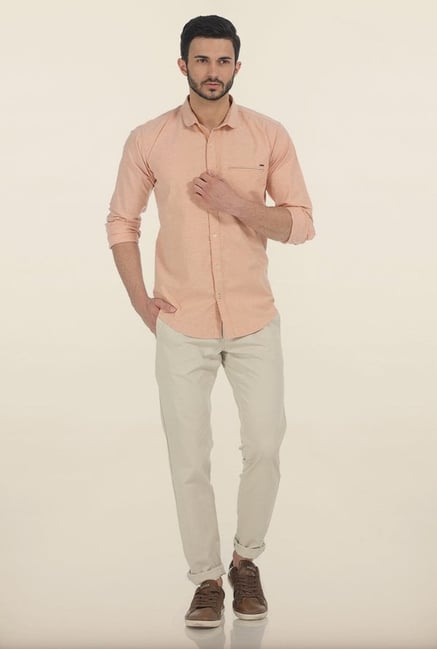 Basics Apricot Ice Oxford Slim Fit Shirt Basics Apricot Ice Oxford Slim Fit Shirt