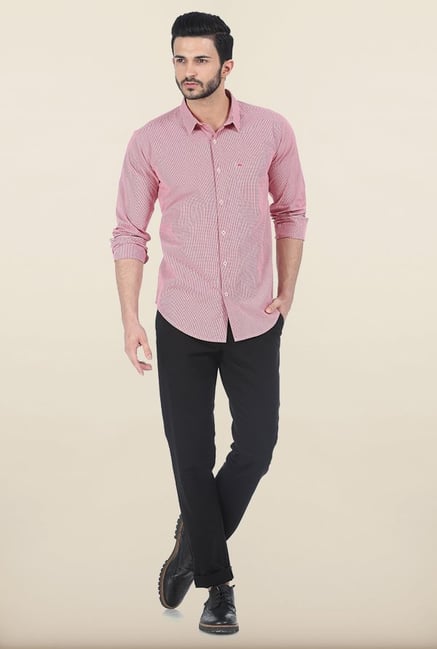 Basics Rococco Red Checked Slim Fit Shirt Basics Rococco Red Checked Slim Fit Shirt