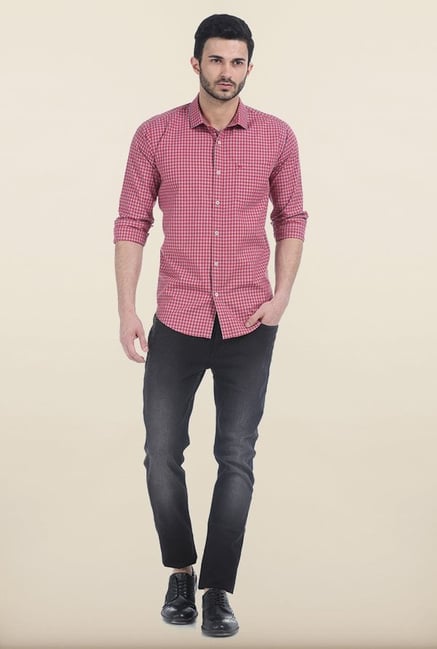 Basics Tango Red Gingham Checks Shirt Basics Tango Red Gingham Checks Shirt