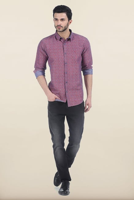 Basics Salsa Red Paisley Printed Chambray Slim Fit Shirt Basics Salsa Red Paisley Printed Chambray Slim Fit Shirt
