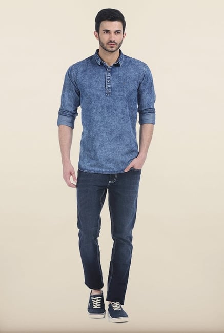 Basics Blue Slim Fit Kurta Basics Blue Slim Fit Kurta