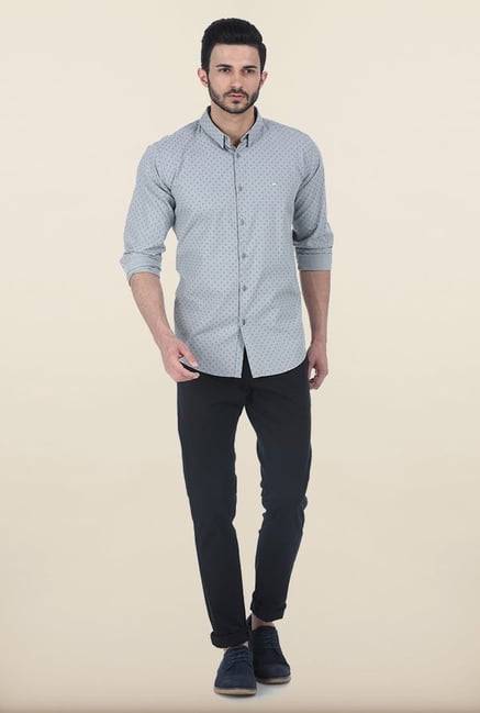 Basics Slate Grey Anchor Print Slim Fit Shirt Basics Slate Grey Anchor Print Slim Fit Shirt