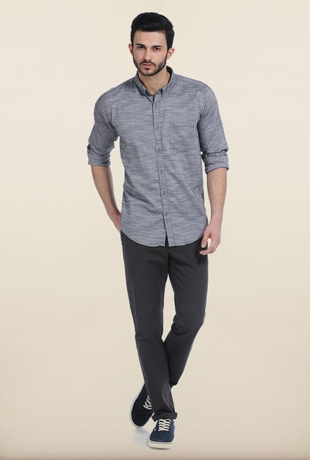 Basics Grey Shadow Chambray Slim Fit Shirt Basics Grey Shadow Chambray Slim Fit Shirt
