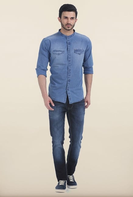 Basics Allure Blue Indigo Denim Slim Fit Shirt Basics Allure Blue Indigo Denim Slim Fit Shirt
