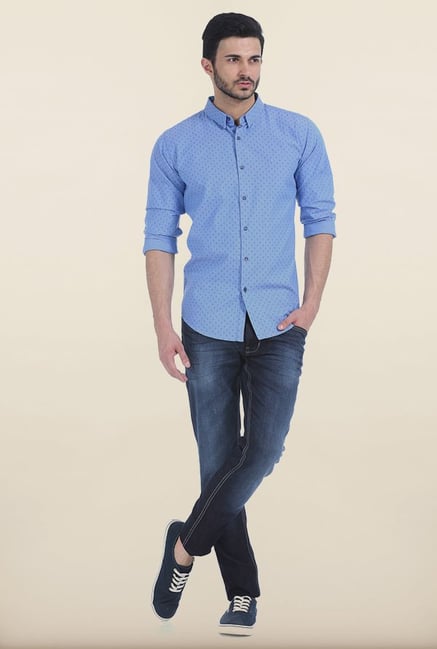 Basics Allure Blue Anchor Print Slim Fit Shirt Basics Allure Blue Anchor Print Slim Fit Shirt