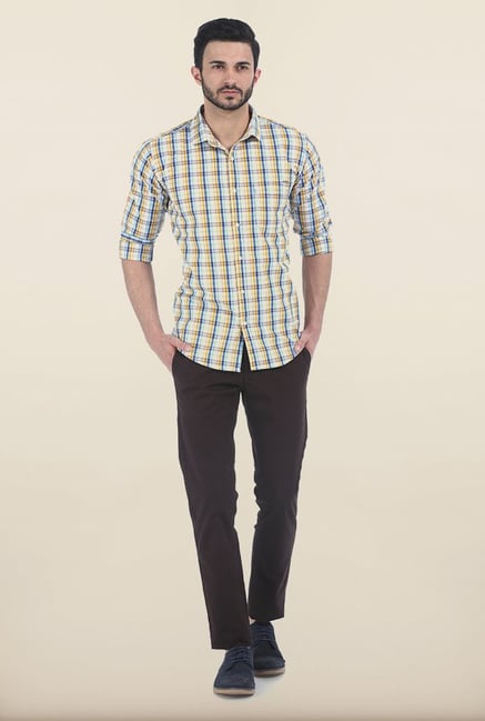 Basics Yellow & Blue Checked Slim Fit Shirt Basics Yellow & Blue Checked Slim Fit Shirt