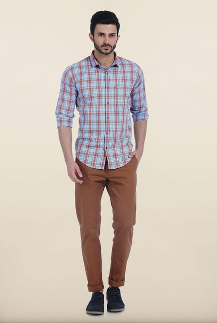 Basics Powder Blue Twill Checks Slim Fit Shirt Basics Powder Blue Twill Checks Slim Fit Shirt
