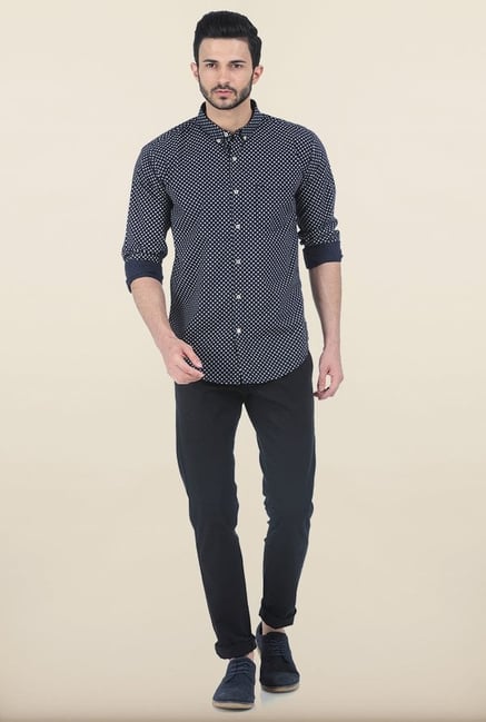 Basics Blueberry Ornament Circle Dotted Slim Fit Shirt Basics Blueberry Ornament Circle Dotted Slim Fit Shirt