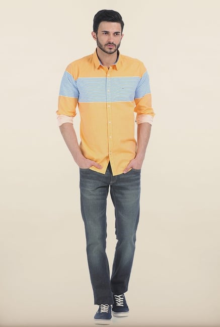 Basics Marigold Weft Striped Twill Slim Fit Shirt Basics Marigold Weft Striped Twill Slim Fit Shirt