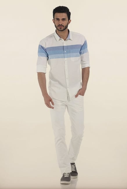Basics Ice Blue Weft Striped Oxford Slim Fit Shirt Basics Ice Blue Weft Striped Oxford Slim Fit Shirt