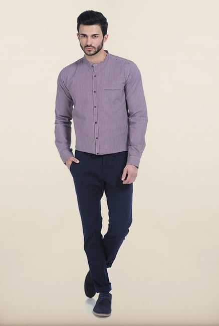 Basics Blue & Red Dobby Slim Fit Shirt Basics Blue & Red Dobby Slim Fit Shirt
