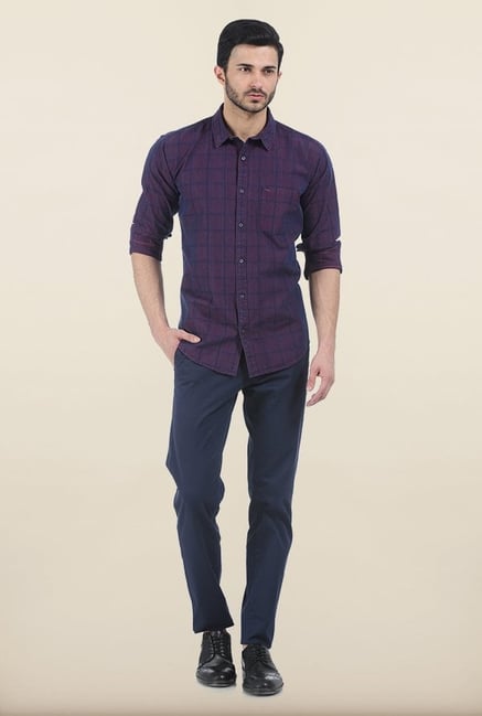 Basics Purple Checks Slim Fit Shirt Basics Purple Checks Slim Fit Shirt