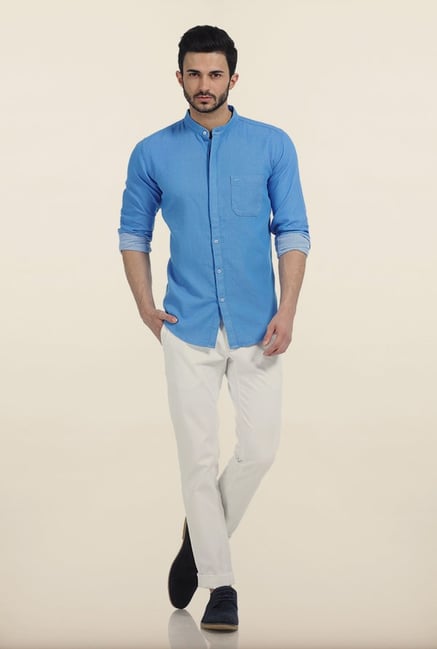 Basics French Blue Birds Eye Dobby Slim Fit Shirt Basics French Blue Birds Eye Dobby Slim Fit Shirt