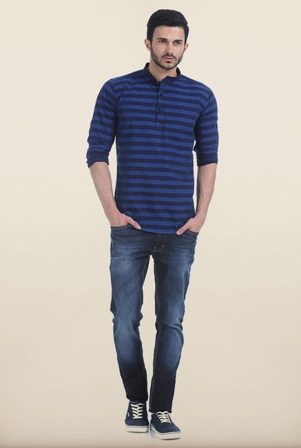 Basics Sodality Blue Weft Stripes Slim Fit Kurta Basics Sodality Blue Weft Stripes Slim Fit Kurta