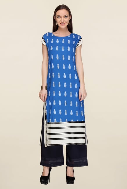 W Blue Block Print Kurta W Blue Block Print Kurta