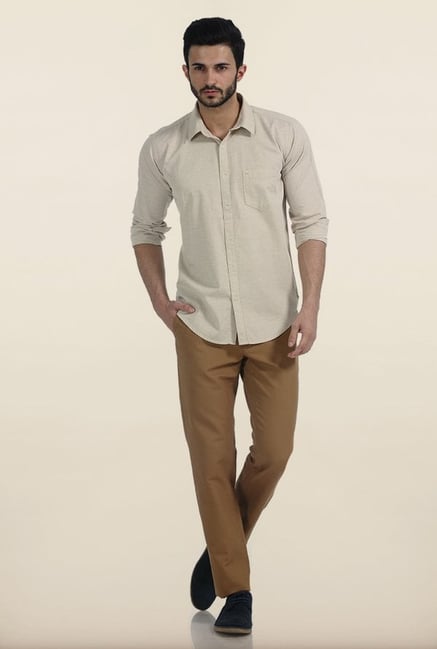 Basics Almond Buff Melange Giza Slim Fit Shirt Basics Almond Buff Melange Giza Slim Fit Shirt