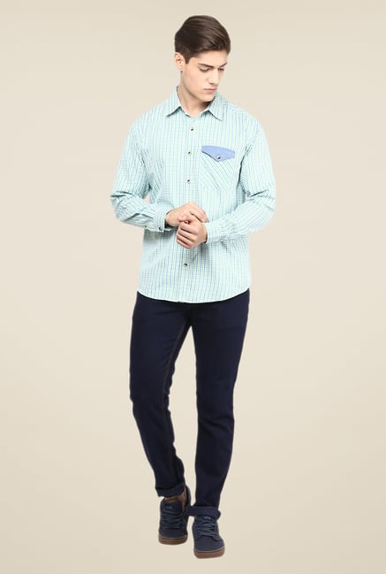 Yepme Sky Blue Dominique Checked Premium Cargo Shirt Yepme Sky Blue Dominique Checked Premium Cargo Shirt