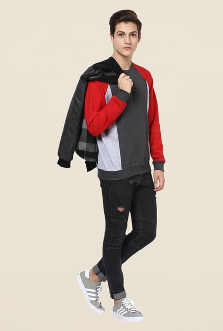 Yepme Henrik Grey & Red Solid Sweatshirt Yepme Henrik Grey & Red Solid Sweatshirt