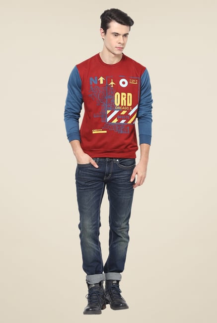 Yepme Freddy Maroon & Blue Graphic Print Sweatshirt Yepme Freddy Maroon & Blue Graphic Print Sweatshirt