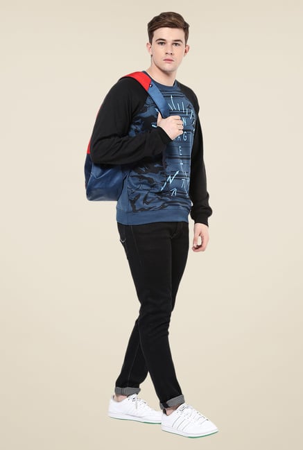Yepme Keith Blue & Black Printed Sweatshirt Yepme Keith Blue & Black Printed Sweatshirt
