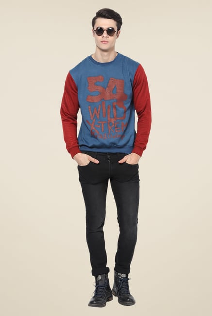 Yepme Freddy Blue & Maroon Graphic Print Sweatshirt Yepme Freddy Blue & Maroon Graphic Print Sweatshirt