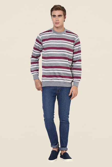 Yepme Simon Grey & Maroon Striped Sweatshirt Yepme Simon Grey & Maroon Striped Sweatshirt