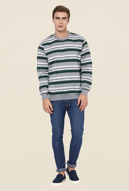 Yepme Simon Grey & Green Striped Sweatshirt Yepme Simon Grey & Green Striped Sweatshirt