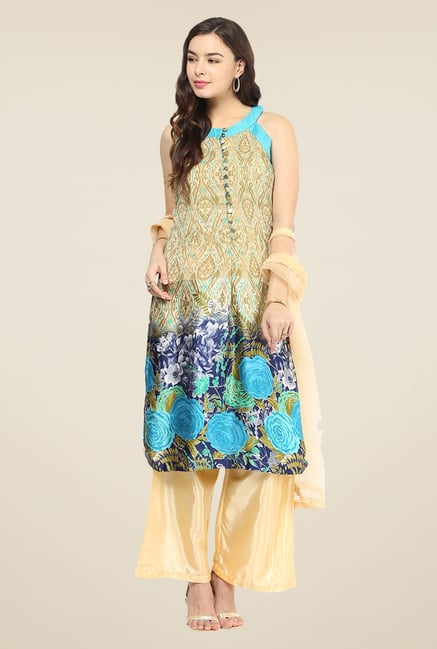 Yepme Yesenia Beige & Blue Salwar Suit Set Yepme Yesenia Beige & Blue Salwar Suit Set