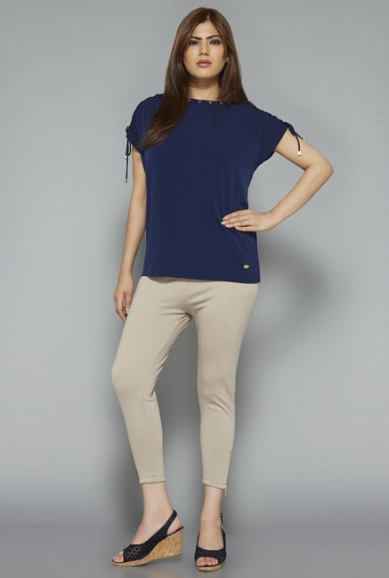 Gia by Westside Beige Solid Trouser Gia by Westside Beige Solid Trouser
