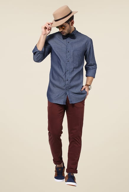 Yepme Dark Blue Warren Chevron Print Party Shirt Yepme Dark Blue Warren Chevron Print Party Shirt