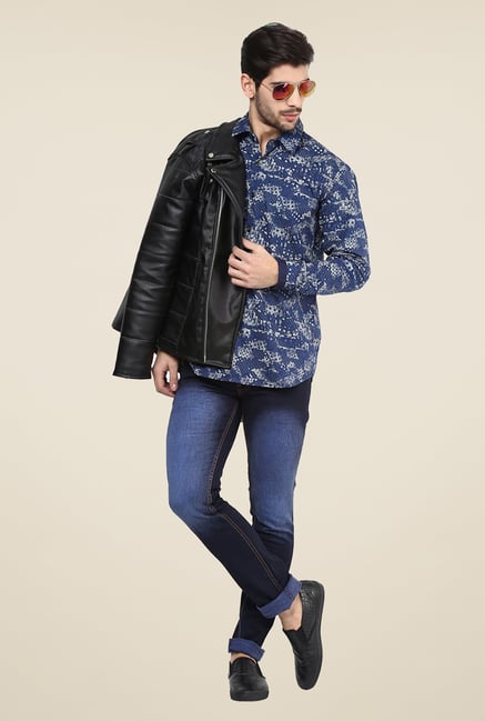 Yepme Dark Blue Bert Printed Party Shirt Yepme Dark Blue Bert Printed Party Shirt