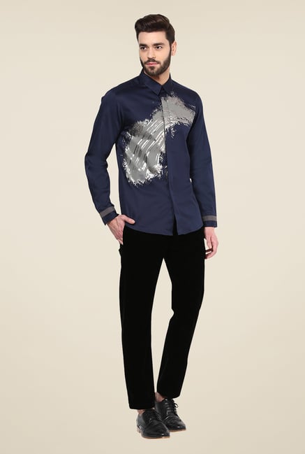 Yepme Navy Dannic Printed Cotton Party Shirt Yepme Navy Dannic Printed Cotton Party Shirt