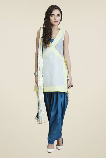 Yepme Ecru & Blue Betty Kurti Set Yepme Ecru & Blue Betty Kurti Set