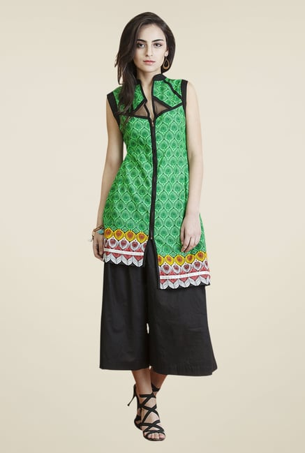 Yepme Green & Black Carol Kurti Set Yepme Green & Black Carol Kurti Set