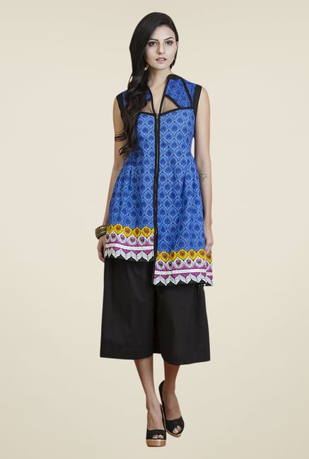Yepme Blue & Black Carol Kurti Set Yepme Blue & Black Carol Kurti Set